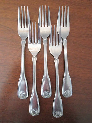 SET of 5 DINNER FORKS! Vintage NATIONAL SILVER Co stainless: NST61 pattern! - Image 1 of 4