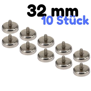 10x Neodym Topfmagnet 32mm 30 KG super stark M6 Außengewinde Gewindezapfen NdFeB - Bild 1 von 6