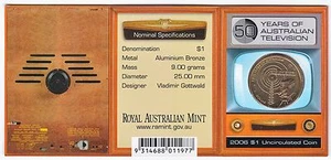 2006 - 50 Years of Australian Television TV $1 Coin - Melbourne 'M' Mintmark - Picture 1 of 2