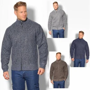 Mens Wool Jumper Winter Sweater Zip Up Funnel Neck Soft Knit Cardigan Top - Picture 1 of 12