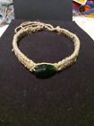 Large Green Glass Beaded Thick Handmade Hemp Necklace 19 Inch
