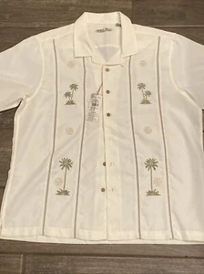 batik bay hawaiian shirt 100% poly size XL Cream W/ Palm tree embroidery - Picture 1 of 5