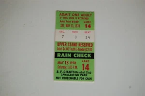 May 13 1978 San Francisco Giants - St. Louis Cardinals Baseball Ticket - Picture 1 of 2