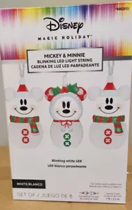Disney Mickey & Minnie 8 Ct 7-ft MultiFunction White LED Christmas String Lights - Picture 1 of 3