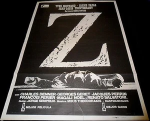 1969 Z ORIGINAL SPAIN POSTER Costas Gavras Yves Montand Irene Papas - Imagen 1 de 1