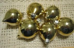 Vintage Christmas Blown Glass Gold Ornaments, 6 Teardrop & 1 Round Ornament - Picture 1 of 4