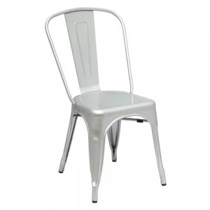 NEW! MODERN STEEL STACKABLE DINING CHAIR-RETRO TOLIX-STYLE SEAT-CASSANDRA SILVER - Picture 1 of 2