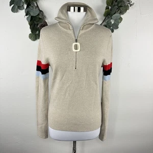 JW Anderson Womens Sweater Size S 100% Merino Wool Beige Tan Striped Ski 1/4 Zip - Bild 1 von 9