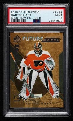 2018 SP Authentic Spectrum FX Bounty Gold /50 Carter Hart PSA 9 MINT Rookie RC - Image 1 of 2