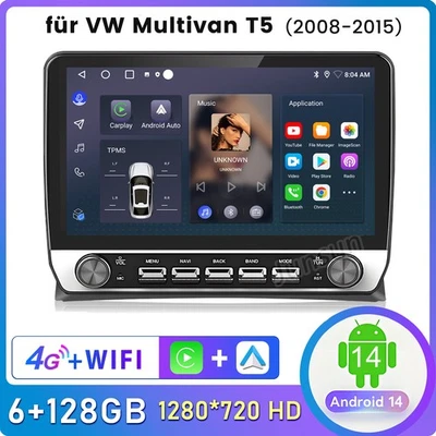 6G+128GB Für VW T5 Multivan Transporter Android14 Autoradio Carplay GPS SWC DAB+ - Bild 1 von 4