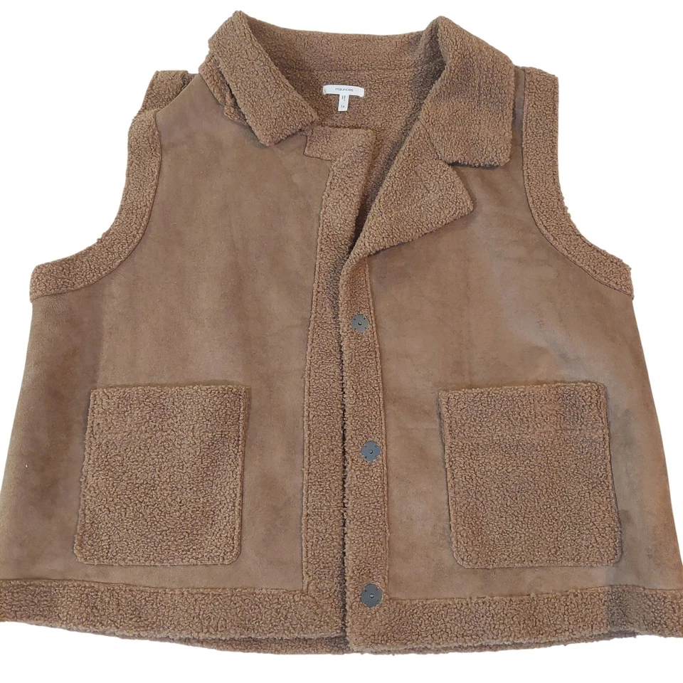Maurice's Para Mujer Tostado Imitación Gamuza Sherpa Ribete Chaleco Sin Mangas Top Mediano Informal Foto 1 de 4