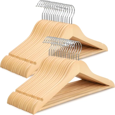 TOPIA HANGER Premium Perchas de Madera Paquete de 30, Perchas de Madera Natural, Durab Foto 1 de 4