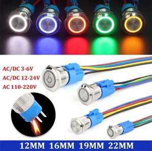 3-220V Metal Waterproof Button Switch 12/16/19/22MM Momentary Mini Switch - Picture 1 of 10