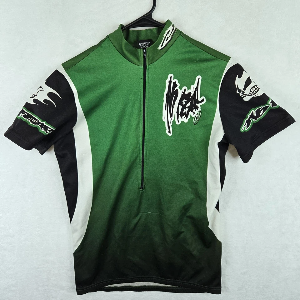 No Fear Mens Vintage Green Racing Jersey Short Sleeve Pullover Mock Neck M Y2K - Image 1 of 4