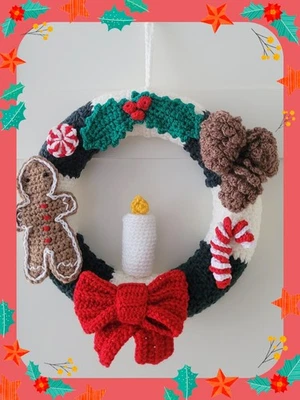 Kranz Gehäkelt Weihnachten Schleife 26cm Handarbeit  Türkranz Deko  Häkelarbeit - Bild 1 von 4