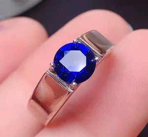 Blue Sapphire Lab  Ring 18K White Gold Plated on Sterling size 6.5 - Picture 1 of 4
