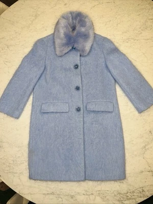 $785 Agotado Abrigo Kate Spade Wild Ones Azul Helado Imitación Piel Borde En Cielo Periwinkle Foto 1 de 4