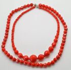 Vintage Lipstick Red Faceted Glass Bead Necklaces Graduated Set Of Two 16” 18”