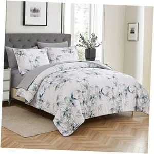Bed in a Bag Full Size 7 Pieces Leaves on White Comforter Sets with Sheets for - Picture 1 of 7