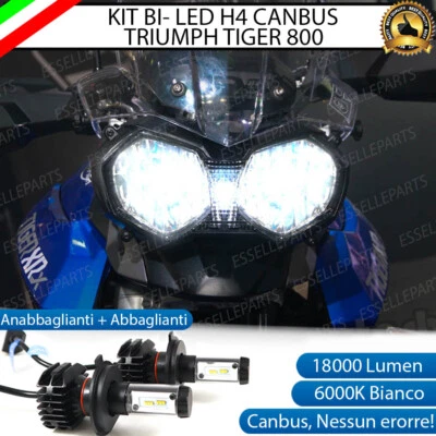 KIT LED H4 6000K TRIUMPH TIGER 800 18000 LUMEN CANBUS XENO XENON NO AVARIA LUCI - Immagine 1 di 4