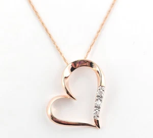 10kt Rose Gold Diamond Heart Pendant .04ctw Necklace 18" Chain Lady's Jewelry - Picture 1 of 5