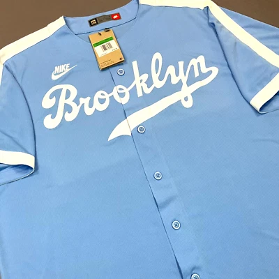 New Nike Brooklyn Dodgers Baby Blue Script Blank MLB Button Up Jersey Sz XL $155 - Image 1 of 4