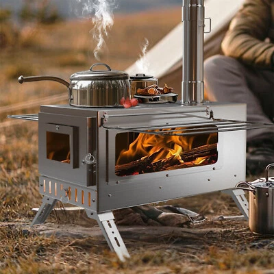 KINGDARN Edelstahl Zeltofen silber Tragbarer Holzofen für Camping mit Schornsteinrohre DE