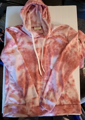 Bobbie Brooks Hooded rose and white Tie-dye Beach Sweatshirt Womens Teen Sz Med - Image 1 of 3