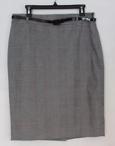 Chaps schwarz karierter Bleistiftrock mit Lackgürtel ~ komplett gefüttert ~ Größe 8 - Bild 1 von 3