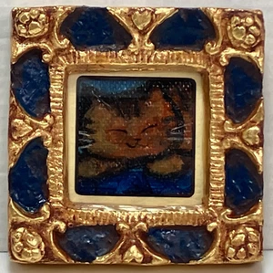Cat Art Fraem Series Miniature Sleeping Brown Cat Oil Painting Japan Artists - Picture 1 of 22