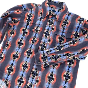 Wrangler Youth Boys Pearl Snap Button Shirt Small 5/6 Western Aztec Long Sleeve - Picture 1 of 5
