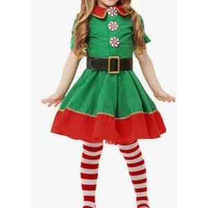 Christmas Elf Dress Costume W/ Hat Tights Belt 4T-5T Halloween - Picture 1 of 6