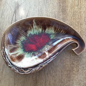 Vintage Brown Red Yellow Teardrop Shaped Dish Serving Platter 25cm long Retro - Picture 1 of 8