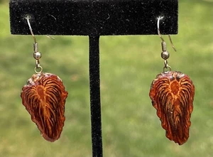 Vintage Unusual Glossy Brown Wood Dangle Earrings - Picture 1 of 3