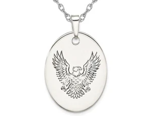 Sterling Silver Oval Eagle Pendant Necklace with Chain - Picture 1 of 4