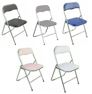 Folding Square Chair Silver Metal Frame Portable Padded Seat Saving Space       
