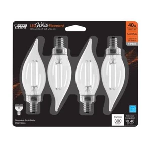Feit White Filament BA10 E12 (Candelabra) Filament LED Bulb White 40Watt 4pk - Picture 1 of 1