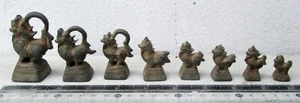 Superb Old Bronze Opium Weight Set 8 Singh Lions - Picture 1 of 3