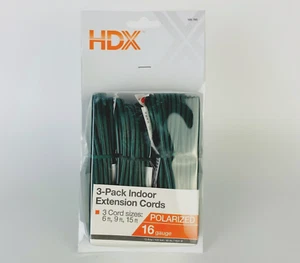 HDX Indoor Extension Cords Green 3 Pack of 6ft, 9ft, 15ft 16 Gauge Polarized - Picture 1 of 3