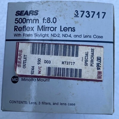 Sears Reflex Mirror Lens 500mm f8.0 For Minolta 202.73715-9 - Image 1 of 4