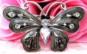 Spilla donna/ragazza cristalli grigi farfalla cristallo strass nuova - Foto 1 di 1