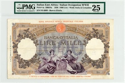 1000 Lire 1938 Italian East Africa/Italian Occupation WWII - PMG Very Fine 25 - Image 1 of 2