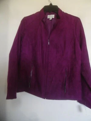 Chaqueta superior Studio Works para mujer 4P Petite manga larga cremallera frontal imitación gamuza  Foto 1 de 3