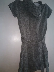 Variegated Gray Knit Sweater Dress 6 X Belt Tie Button Accent - Picture 1 of 5