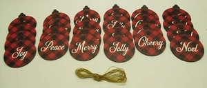 Buffalo Plaid Red/Black Wooden Christmas Hanging Ornament Decorations 24 pcs - Picture 1 of 6