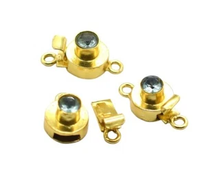 2 Pcs Aquamarine Round Box Clasp 1 Strand 18k Gold Plated - Picture 1 of 6
