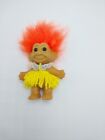 Vintage Russ Hula Dancer Troll Doll Orange Hair Yellow Skirt 4"