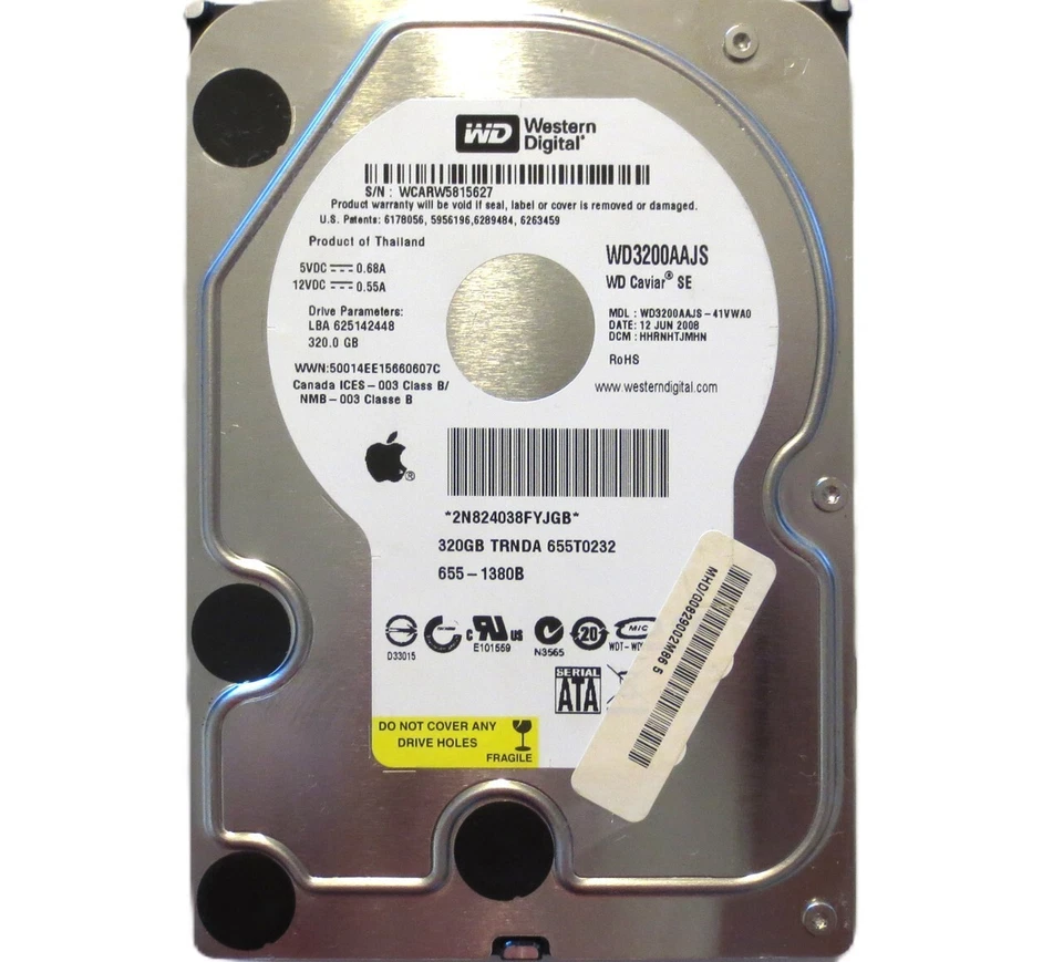 WD WD3200AAJS-41VWA0 HHRNHTJMHN (WCAR) Thailand 3.5" 320gb Sata HDD JUN.2008 - Image 1 of 1