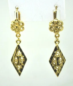 Vintage Doppel Gold Farbe Raute Form Design Modeschmuck hängende Ohrringe - Bild 1 von 4