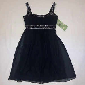 NUEVO CON ETIQUETAS SL Moda Gasa Rodilla Vestido de Fiesta Talla 6 Negro Lentejuelas Sin Mangas Sujetador Acolchado - Imagen 1 de 12
